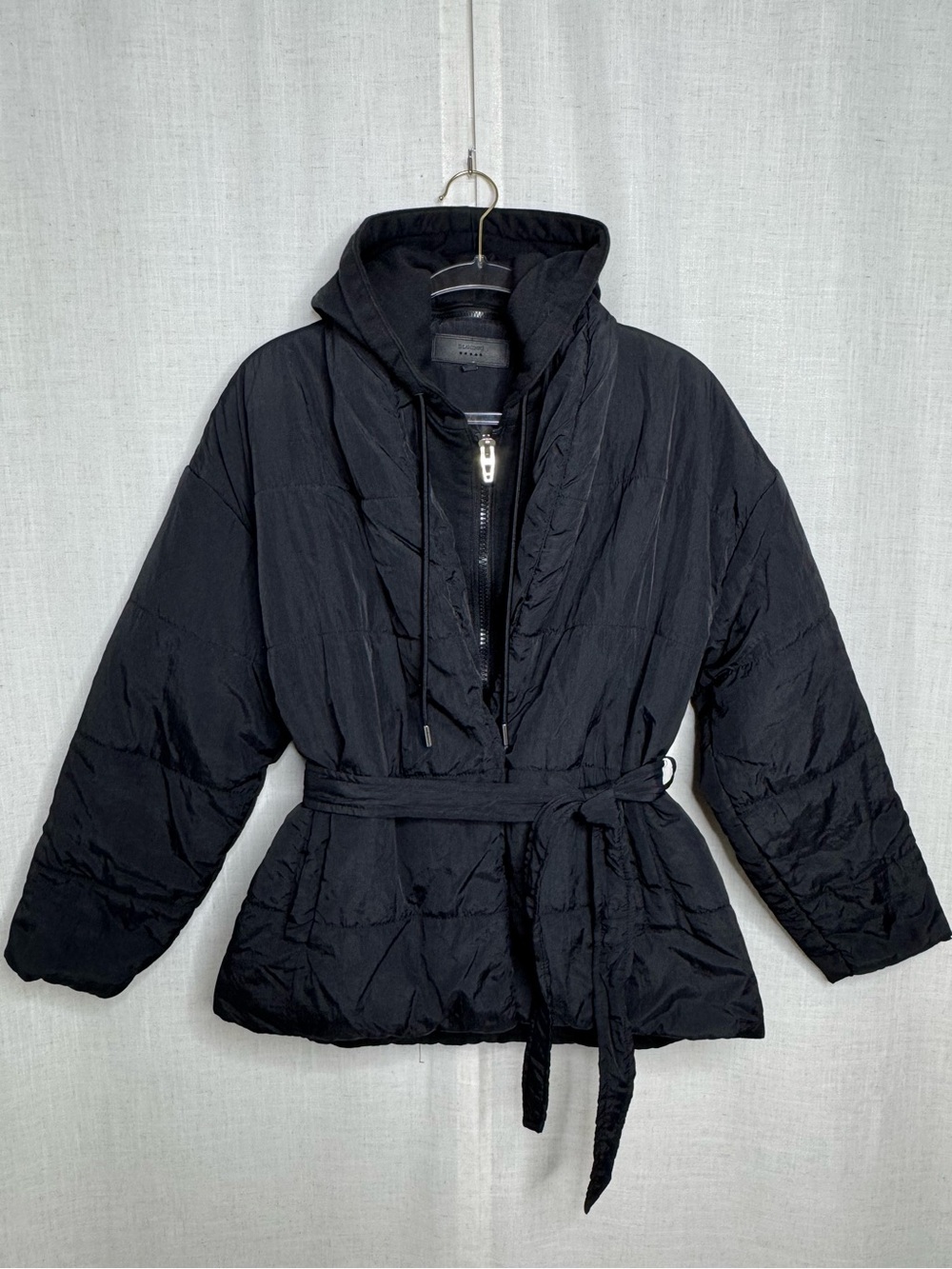 BLANK NYC Quilted Belted Hooded Jacket Black Size Small